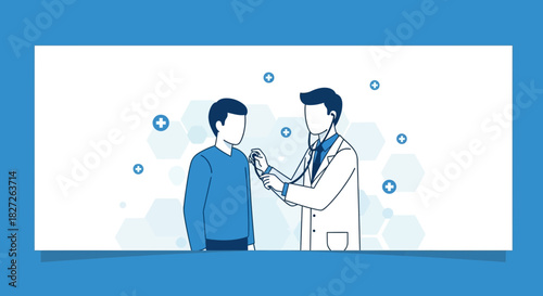 Doctor Examining Patient with Stethoscope, Medical Consultation Illustration Concept, Health Care