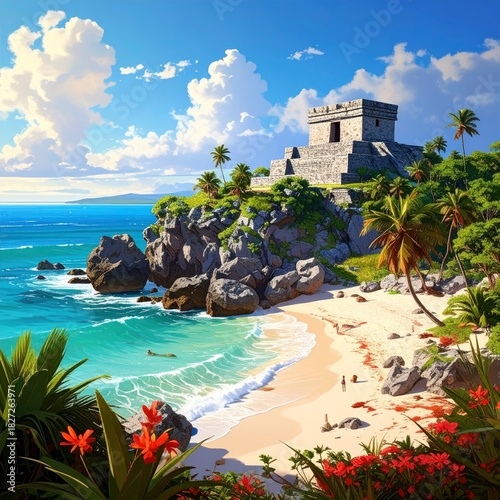 Tulum Ruins - Ancient Mayan City on the Caribbean Coast.