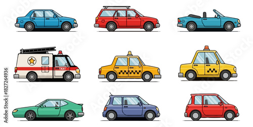 Collection of various car types in different colors and designs.