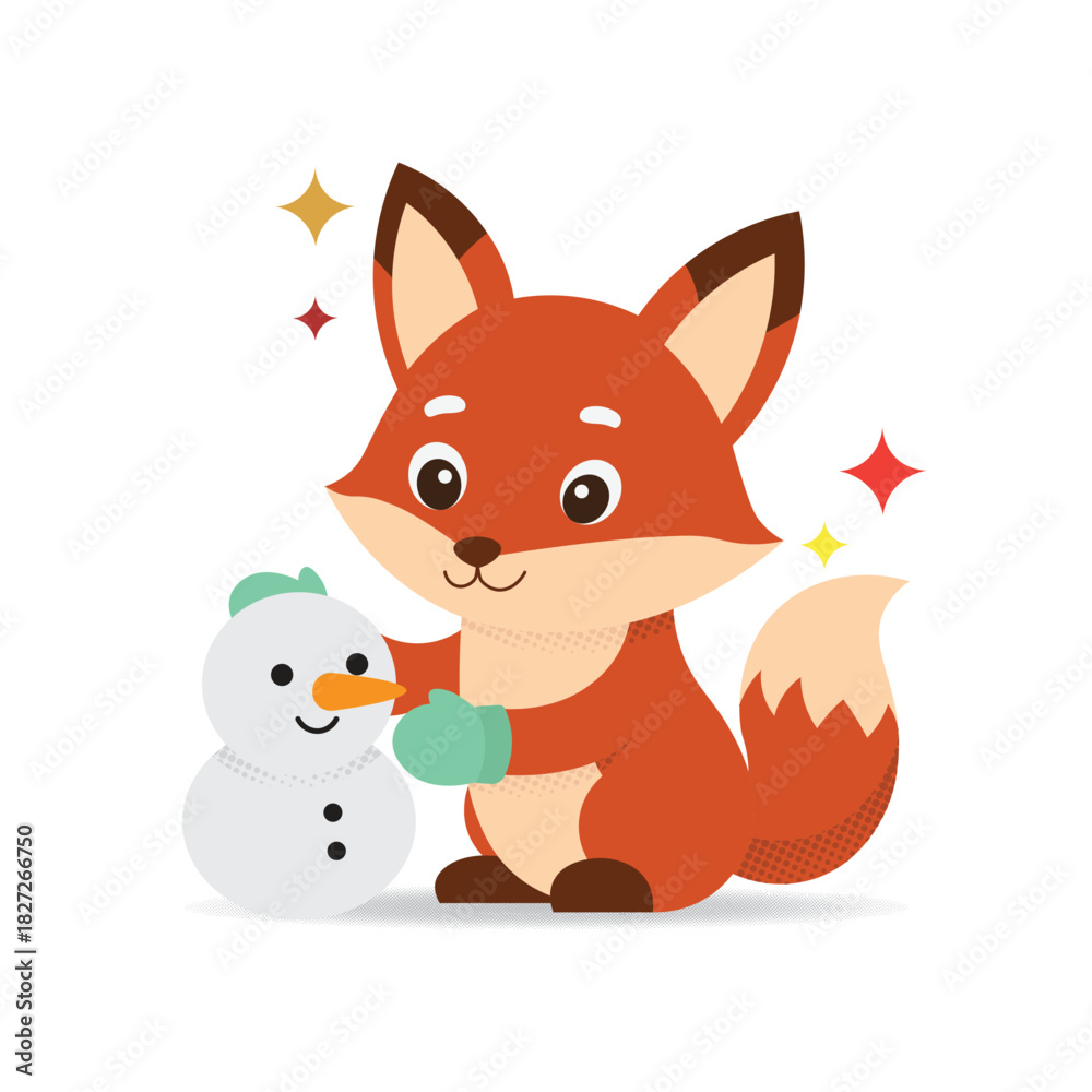 Obraz premium cute fox with snow man
