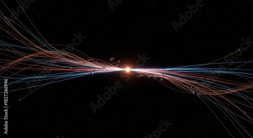 Wallpaper Mural Conceptual representation of gravitational pull and spacetime curvature using flowing lines and luminous spheres in deep space, spacetime, infinite, force Torontodigital.ca