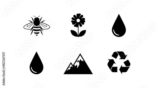 Vector illustrations featuring nature, ecology, and environmental conservation symbols set