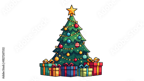 Festive Holiday Christmas Tree Decorated and Gifted, Perfect for Seasonal Celebrations