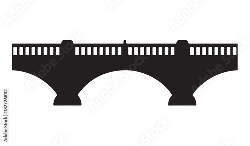  Classic stone bridge with arches and railing in a stark black silhouette
