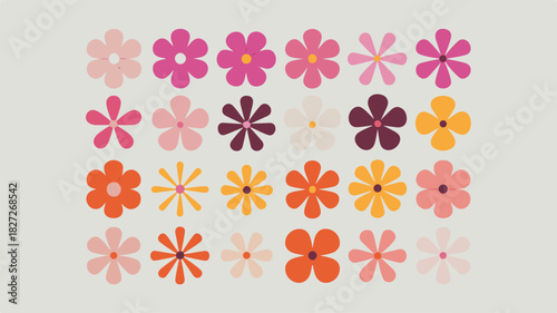 Floral arrangement in a minimalist style, a set of decorative flower icons on a neutral backdrop