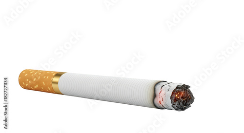 Smoldering cigarette with glowing embers against dark backdrop creates a moody and intense visual, perfect for conveying addiction, danger or unhealthy lifestyle choices