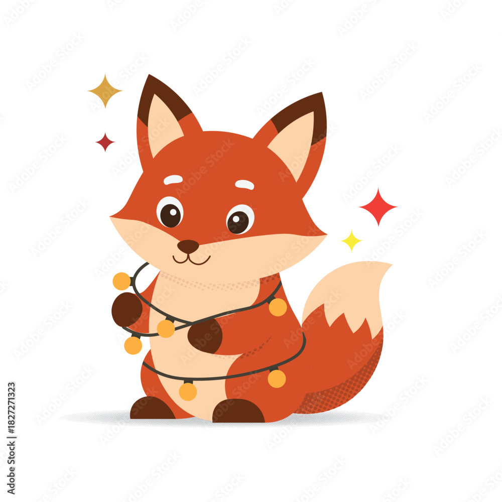 Obraz premium cute fox with christmas light