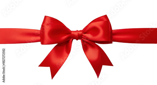 Billede på lærred Vibrant red satin ribbon tied in a beautiful bow offers festive cheer for holida