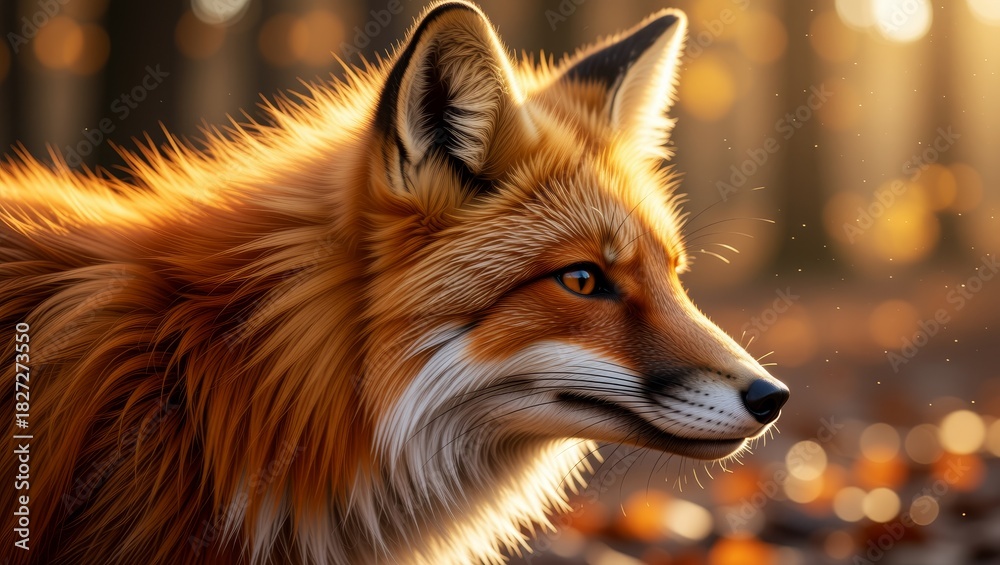 Naklejka premium Red fox in golden forest light