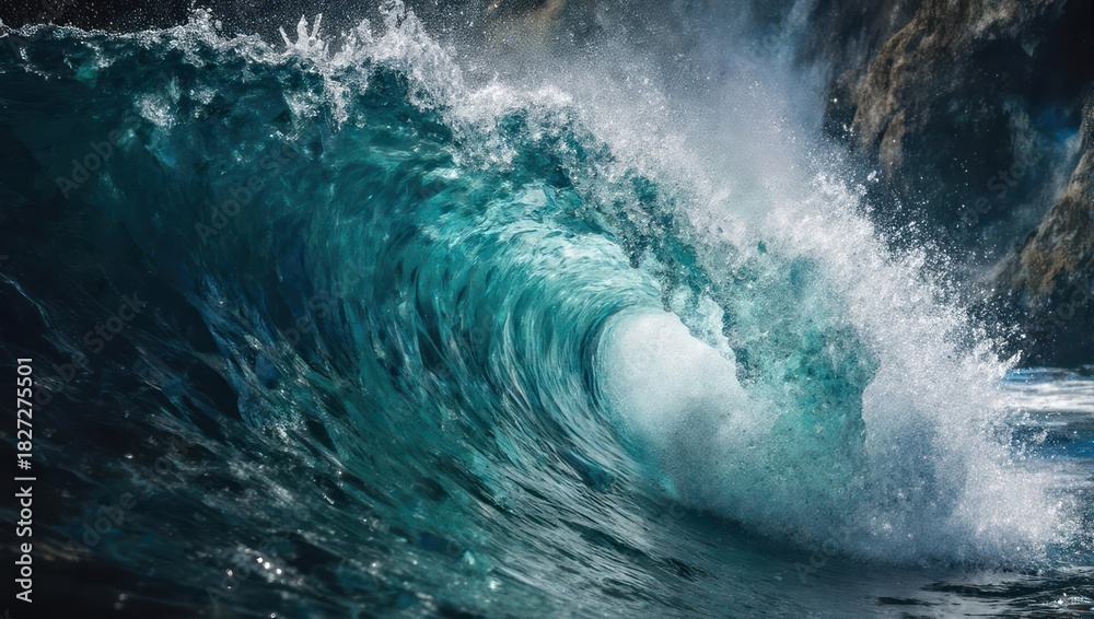 Fototapeta premium Ocean wave cresting, turquoise water, powerful, dynamic, natures beauty, close-up view.