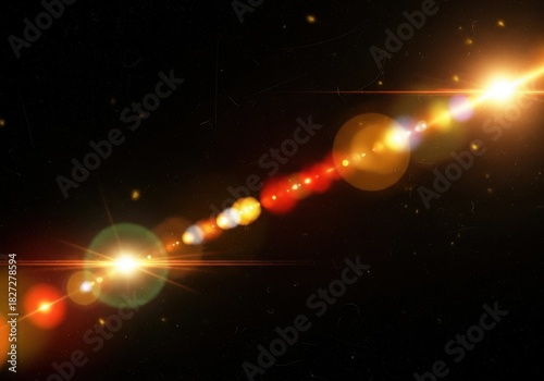 Abstract glowing light flares and bokeh effects against a dark background creating a vibrant spectacle