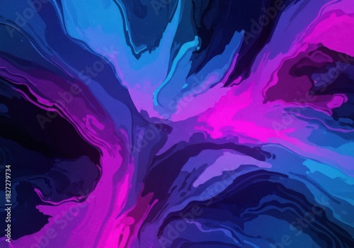 Vibrant abstract swirls of electric blue and hot pink paint splatter
