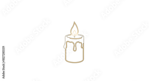 Elegant minimalist line art icon of a burning candle with melted wax and glowing flame isolated PNG with Transparent Background