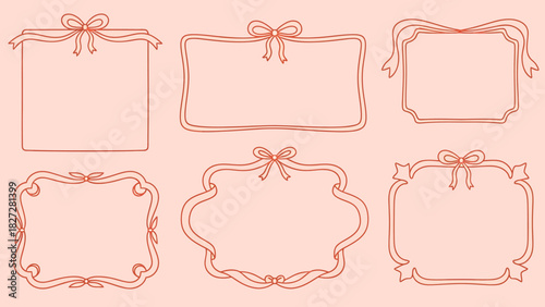 Collection of six elegant frames with ribbon bows, perfect for invitations and designs.