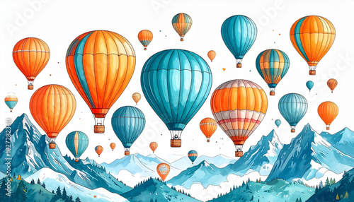 Cheerful Marker Hot Air Balloon Doodles for Children’s Fair Poster