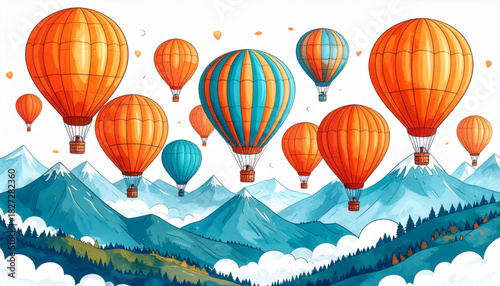 Cheerful Marker Hot Air Balloon Doodles for Children’s Fair Poster