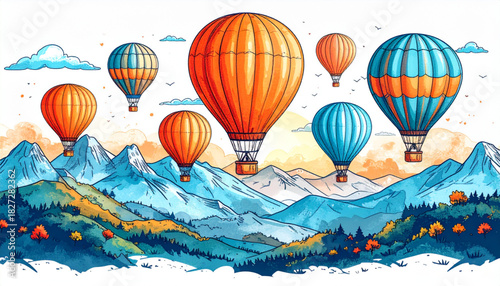 Cheerful Marker Hot Air Balloon Doodles for Children’s Fair Poster