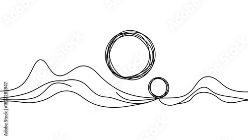 Abstract Flowing Lines and Circles on White Background