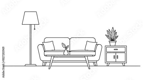 Modern Living Room Furniture Line Art Minimalist Home Interior Design