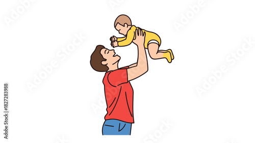 Father happily lifting his baby child up in the air celebrating family moments joy and love