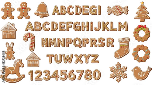 Gingerbread Alphabet and Holiday Icons for Festive Crafts