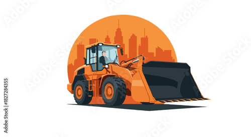 Flat vector illustration of a heavy compact front loader with extra-wide scoop