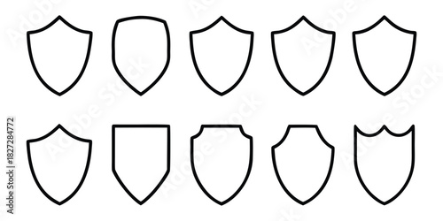 Security shield vector line icon set, Security shield outline symbol, badge outline