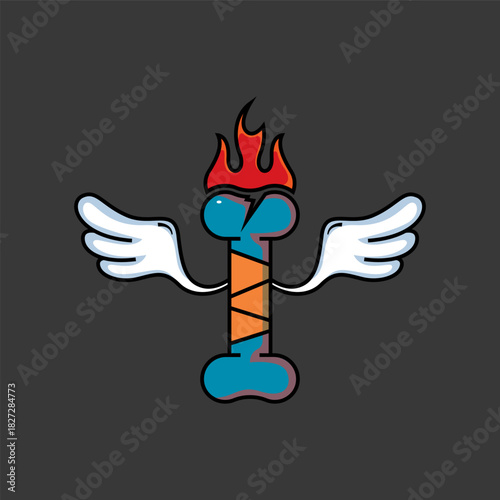 Winged Flaming Bone Cartoon Illustration.eps