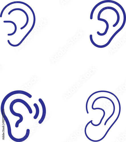 Human ear outline icons set representing listening and hearing.