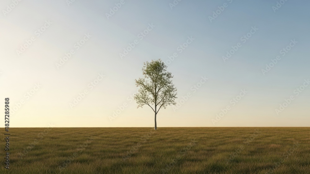 Obraz premium Solitary tree standing gracefully in a serene meadow at sunset casting soft shadows providing