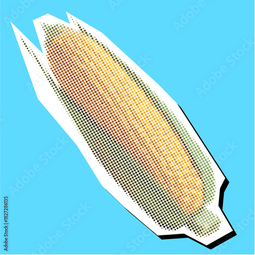 Corn Maize Halftone Dotted Collage Element Pointillize in Paper Torn Vector Ideal for food, farming, harvest, and abstract culinary designs. Symbolizes agriculture, healthy eating, and retro pop art