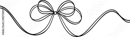 Bow ribbon pink divider. Coquette girly sketch illustration in sketch stile. Hand drawn border. Christmas present, birthday gift tape pack vector illustration