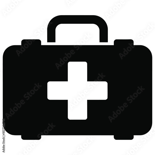 Black first aid kit icon isolated on for medical use