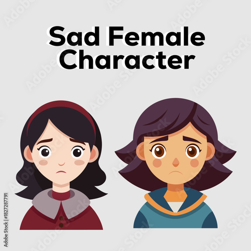 Sad Female Character Illustration Set