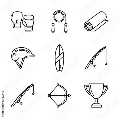 Outline Vector Icons Set of Sport, Fitness, and Outdoor Recreation Activities