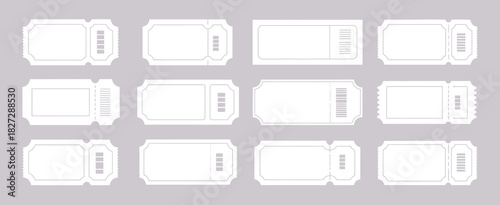 Blank Ticket Set in Clean Minimal Vector Illustration Showing Empty Templates for Coupons, Lottery Stubs, Movie Passes, Concert Entries, and Transport Boarding Designs