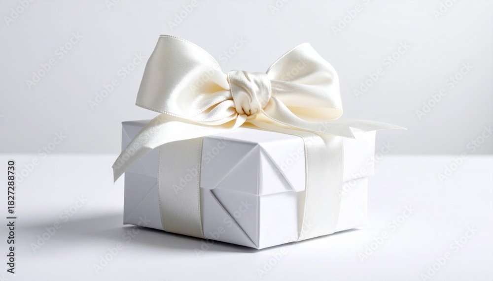 Obraz premium Elegant White Gift Box with Satin Bow on Simple Background