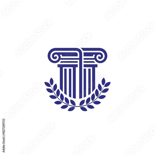 Illustration of two Ionic columns with a laurel wreath around them.
