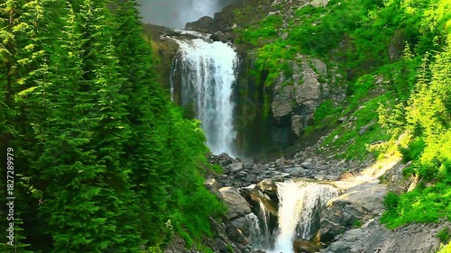 a video of lower Comet Falls in Mount Rainier National Park Washington State