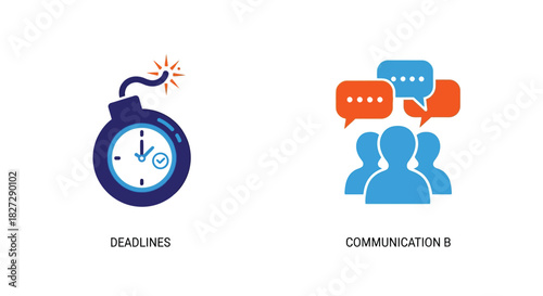 Vector illustration of deadlines and communication icons isolated on, vector illustration