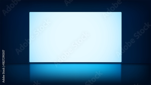 Minimalist Futuristic Technology Display Platform with Bright Light Glow and Mysterious Dark Blue Background