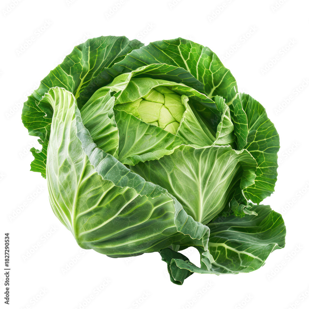 Fototapeta premium Green Cabbage, clipping path isolate on transparency background