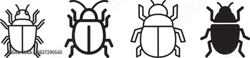 Simple beetle icons set. collection of insect outlines and filled shapes illustrating bug concepts, pests, and digital errors for modern design elements. Vector