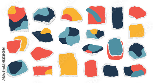 Creative torn paper shapes with vibrant colors for modern design projects and artistic presentations, adding a touch of playful texture and visual interest