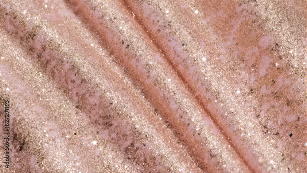 Fototapeta premium Close-up of softly draped, shimmering rose-gold fabric with sparkles, light and shadow