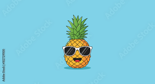 Groovy pineapple wearing sunglasses with happy smile, perfect for summer vibes and tropical themes, bring sunshine to your projects with this fun character