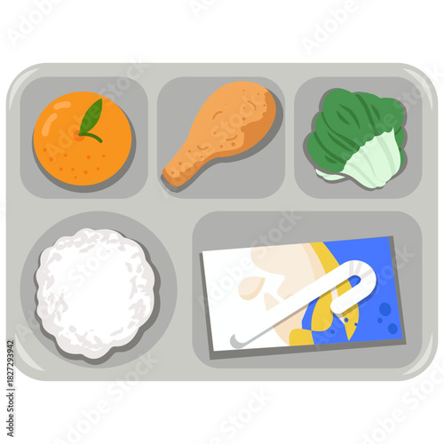School Lunch Meal Tray with Food Illustration