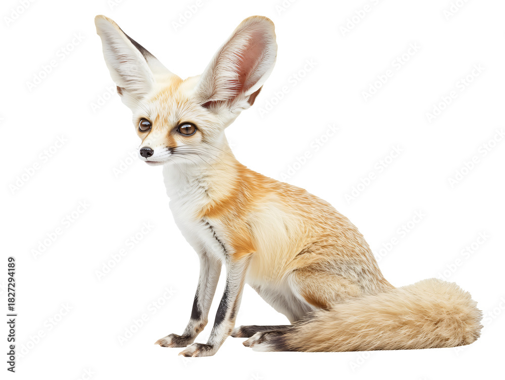 Obraz premium Adorable fennec fox with giant ears sits attentively, desert wildlife