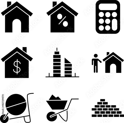 Set of Collection Construction And Real Estate Vector Glyph Icons