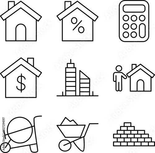 Set of Collection Construction And Real Estate Vector Line Icons